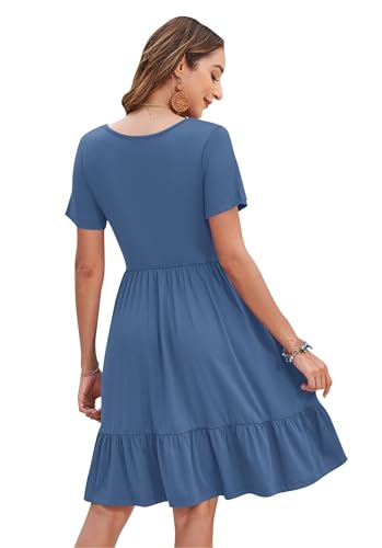 Image of AUSELILY Womens Summer Dresses 2025 Casual Short Sleeve Dress Square Neck A-Line Ruffle Sundress with Pockets
