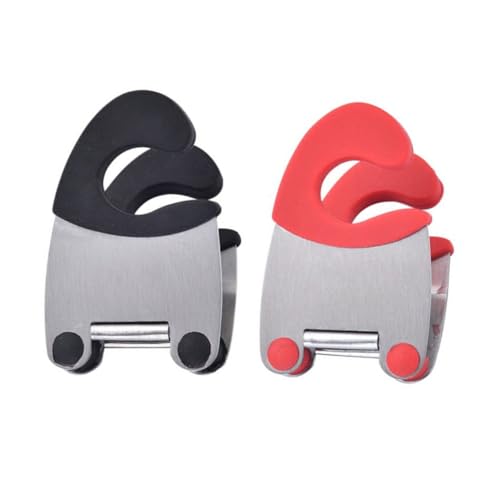 Gatuida 2pcs Pot Clip Spoon Rest Holder Heat Resistant Stainless Steel Kitchen Gadget for Utensil Storage Compact and Red Black Design for Spoon Spatula and More