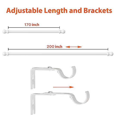 Extra Long Curtain Rods 120-inch to 170-inch/200-inch, Heavy Duty 1 inch Curtain Rods for Windows Easy Install, Adjustable Metal Thick Drapery Rod for Bedroom, Patio, Living Room, White