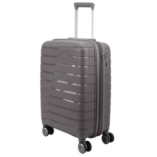 EUES Maletas de Viaje Cabina Trolley Rígida (55 x 38 x 22 cm), Maletas de Viaje con Ruedas Giratorias y Cerraduras de Dial Material PP Ligero (Griso-S)