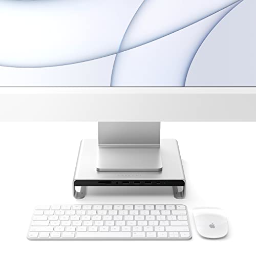 Satechi Soporte de Aluminio Tipo-C con Datos USB-C, USB 3.0, Ranuras para Tarjetas Micro/SD y Jack de Audio - para Apple Studio Display, iMac M1, iMac, iMac Pro (Plata)