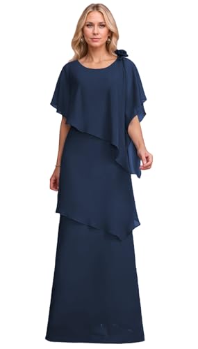 Mother of The Bride Dress for Women Long Chiffon Tiered Ruffle Formal Evening Dress with Flower Wedding Guest Gowns