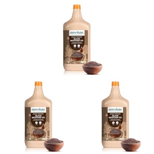 Image of Anveshan Wood Pressed Black Mustard Oil - 3 Litre HDPE | HDPE Can| Kolhu /Kacchi Ghani /Chekku | A1 Grade Mustard Seeds & 0 trans fat| Rich Aroma & Flavour of Real Mustard Seeds| Naturally Cholesterol Free & Goodness of Omega 3