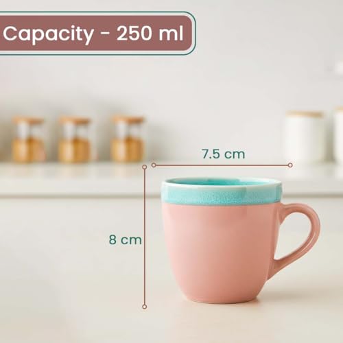 Image of The Earth Store Pink Flow Ceramic Tea Cup Set of 6 for Tea | 220ML Each | Microwave & Dishwasher Safe | Perfect for Every Occasion Chai | Coffee Cups for Home, Office, Gifting & Daily Use