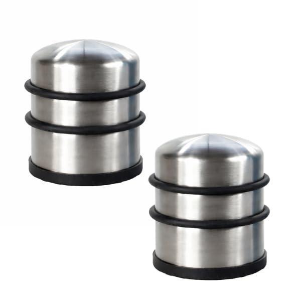Garden Mile Door Stop 2 Pack – Heavy Duty 1kg Stainless Steel Door Stoppers with Non-Slip Base, Weighted Floor Door Stops with Rubber Buffer Rings for Protecting Doors & Walls, Chrome