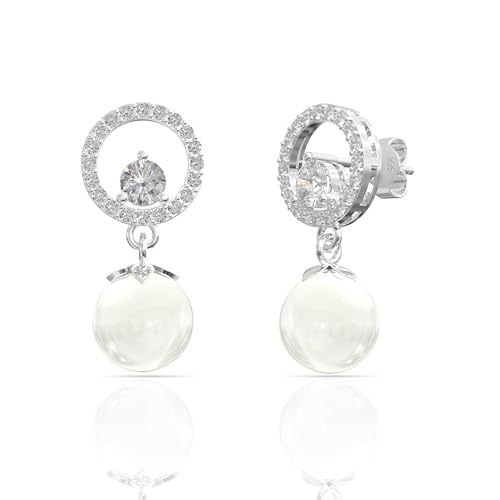 Image of 925 Sterling Silver Pearl Earrings for Women | Freshwater Pearl Stud Earrings | Hypoallergenic Rhodium Plated Anti-Tarnish Lightweight Daily Wear Jewellery | Gift for Wife, Girlfriend, Mother, Sister | Birthday, Anniversary, Rakhi
