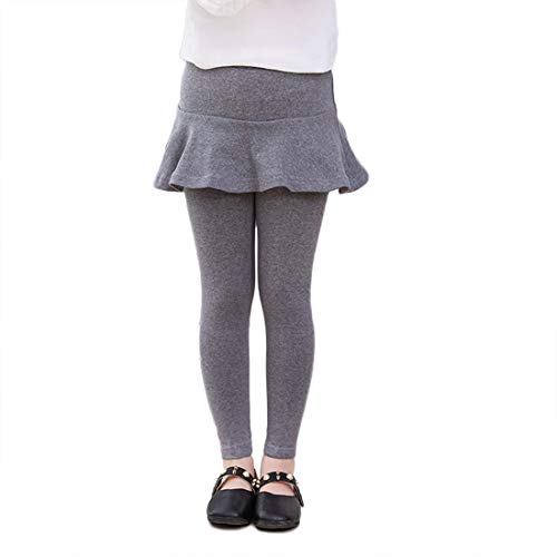 PanpanBox Bébé Fille Leggings Coton Jupe Style 2 in 1 Jeggings Moulant Uni Pantalon Décontracté Stretch Pants Mini Jupe Patineuse Plissée 3-11 Ans (140#/ 9-10 Ans, Gris) Cover
