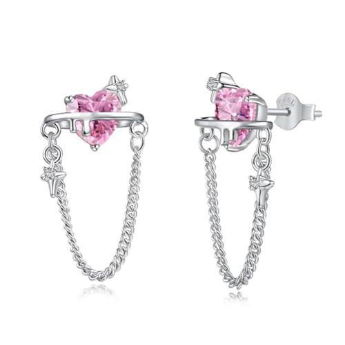 Boucles d'oreilles pendantes cœur en zirconium rose pour sublimer vos soirées