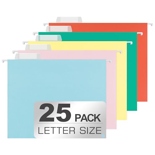 25 Packs Hanging File Folders,5 Assorted Colors Hanging File Folders