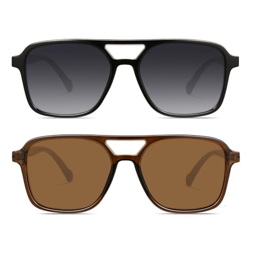 Image of GRFISIA Retro Aviator Sunglasses for Women Men Trendy Rectangle Womens Mens Sun Glasses Shades for Driving Vacation UV400