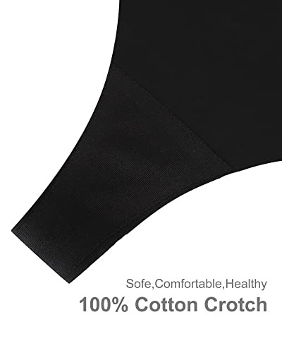 Sharicca Women Seamless Thong No Show V Shape Strench Underwear Comfortable Invisible Soft Panties 7 Pack (Black-7P07,S) #TOP3