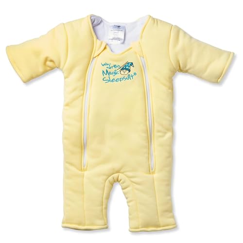 Image of Magic Sleepsuit Baby Merlin's Cotton Baby Swaddle Transition Product - Soft and Cozy Design, Double Zipper for Easy Diaper Changes, Promotes Safe Sleep, 3-6 Months - Yellow - Small 12-18lbs
