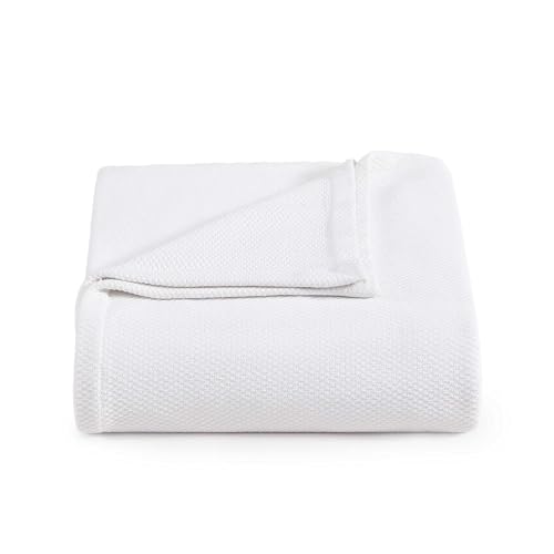 Image of Tommy Hilfiger - King Cotton Blanket, Textured Pique Weave Bedding, Medium Weight Soft Blanket, Anti-Pilling & Fade Resistant, Ideal for Layering, Oeko-TEX Certified (White)