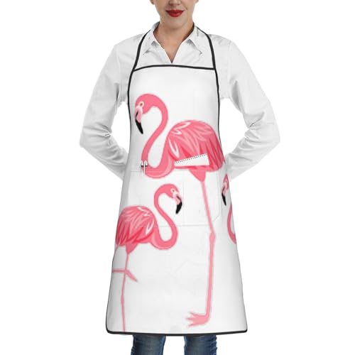 Delantal universal con cuatro bolsillos ajustables con estampado de flamencos, ligero, para cocinar, hornear, jardinería, parrilla