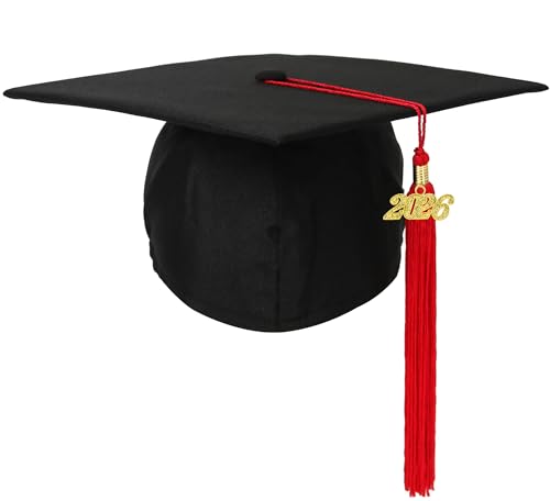 Newrara Graduation Unisex Matte Adult Graduation Cap with Tassel (BlackRed)