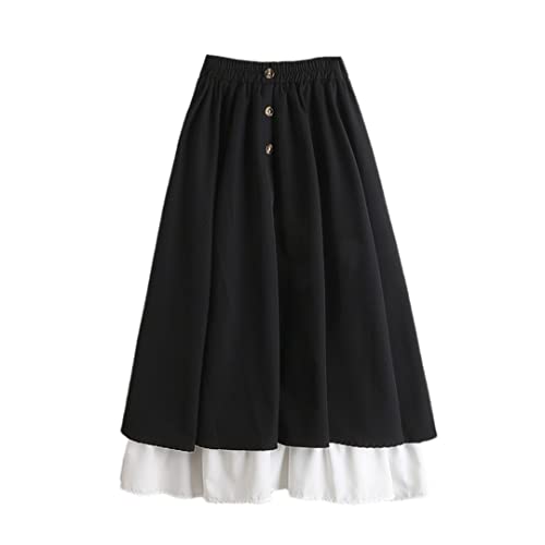 Jupe trapèze à boutonnage unique noire taille haute pour femme mi-saison