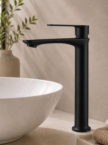 Image of BATH GURU 12 Inch Premium Pillar Tap for Countertop Wash Basin | Matt Black