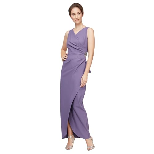 Image of Alex Evenings Women's Slimming Long Side Ruched Dress with Cascade Ruffle Skirt