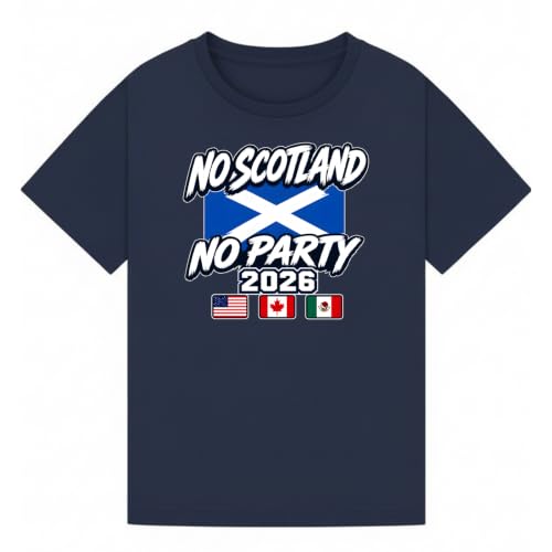 No Scotland No Party 2026 Soccer Sports Football Womens Loose Fit Graphic T-Shirt Novelty Retro Fan Tee USA Mexico Canada Host Nations Supporters Top Navy XL