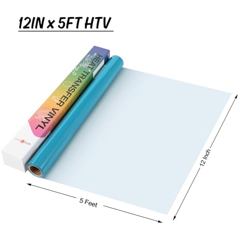 Image of HTVRONT HTV Vinyl Rolls Heat Transfer Vinyl - 12 inch x 5ft Aqua Blue HTV Vinyl for Shirts, Iron on Vinyl for All Cutter Machine - Easy to Cut & Weed for Heat Vinyl Design (Aqua Blue)