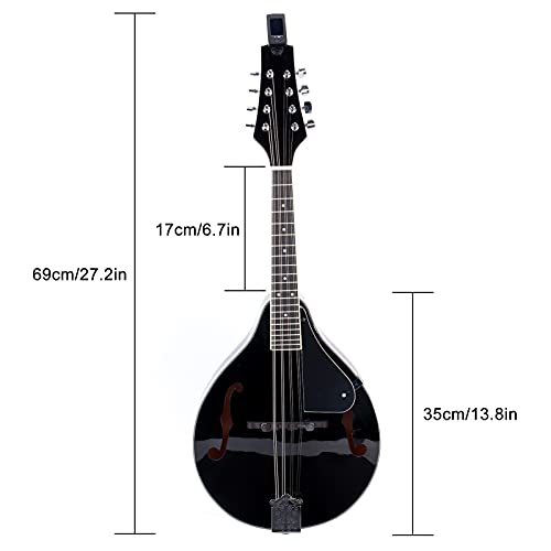 Mandolin,8 String Instrument Kit with Bag Strings Wipe Tuner Picks Screw(Black)