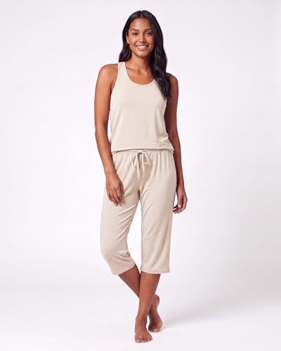 Image of Real Essentials 2 Pack: Women's Tank Top & Capri Pajama Set - Super-Soft Sleeveless Summer Loungewear (Plus Size Available)