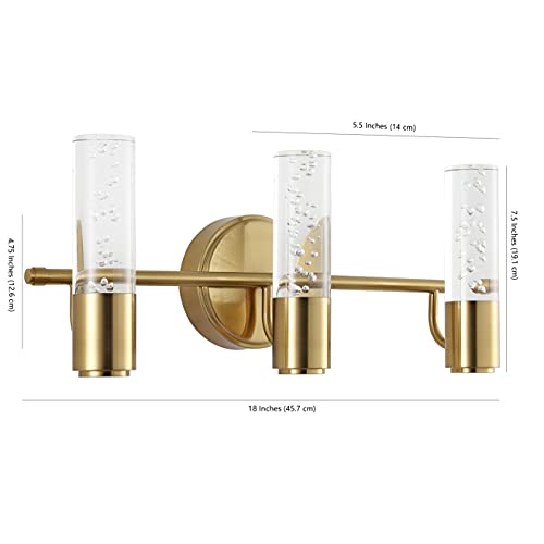 Image of JONATHAN Y 18 inch Brass Gold Modern Integrated LED Vanity Light Wall Sconce for Bathroom, Clear Bubble Acrylic Shade Minimalist Art Deco Light for Hallway, Entryway, 4000K (JYL7224B)