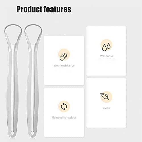 Raspador de língua de aço inoxidável 2 peças para adultos e crianças, uso seguro, ótimo para cuidado