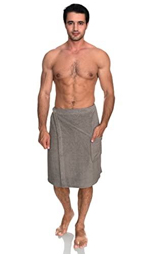 Image of TowelSelections Mens Shower Wrap Adjustable Cotton Terry Bath Gym Cover Up with Snaps Small /Large Drizzle Gray