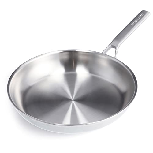 Merten & Storck Tri-Ply Stainless Steel 12” Frying Pan Skillet, Professional Cooking, Multi Clad, Heats Evenly, Drip-Free Pouring Edges, Browning, Induction, Durable, Oven & Dishwasher Safe
