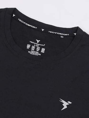 Image of TECHNOSPORT Men's Slim Fit Solid Crew Neck T-Shirt, Cotflex Quick Dry Wrinkle Resistant Polyester Sports Tee for Gym, Running, Training, Sports