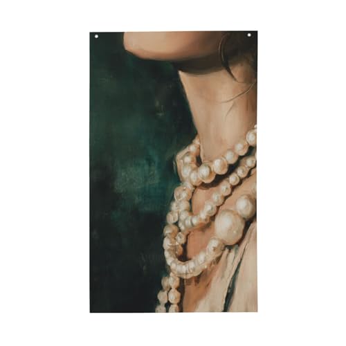 Woman Neck With Huge Pearl Necklaces Yard House Flags,3x5 Ft Season Greeting Banner With Grommets Indoor Outdoor Party Home Decorations