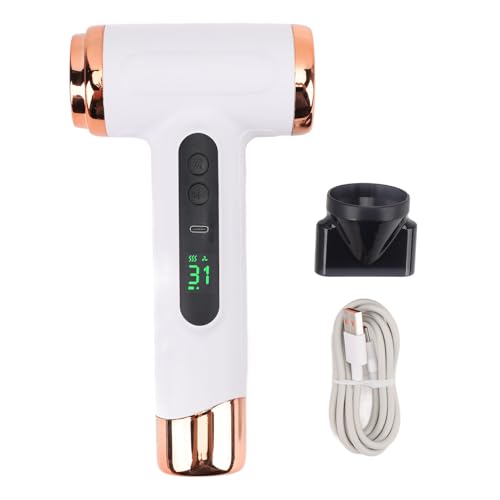 Secador de Cabello Inalámbrico de 15000 MAh USB Portátil, Secador de Cabello Recargable con USB Cargando Viento Caliente Frío 200w para Estudiantes Dormitorio (Blanc o)