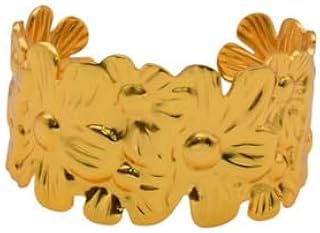 Stainless Steel Flower Cuff Bracelet For Girls - Gold - 68
