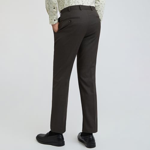 Image of Park Avenue Men's Mid Rise Structure Pattern Regular Fit Polyester Blend Flat Front Formal Trouser