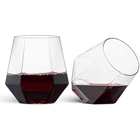 Munfix 32 Pack Diamond Shaped Plastic Stemless Wine Glasses Disposable 12 Oz Clear Plastic Wine Whiskey Cups Shatterproof Recyclable and BPA-Free Cover