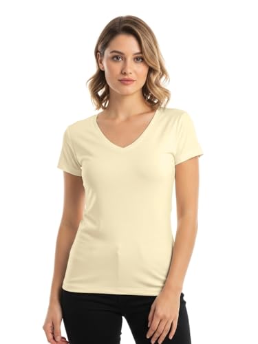 Image of JUNEBERRY Women's Cotton Lycra Regular Fit V- Neck Solid Core Half Sleeve Combo T-Shirt (Pack of 3)