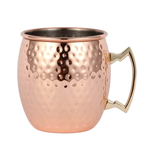 HERCHR Moscow Mule Mug Hammered Stainless Steel Moscow Mule Mug Stainless Steel 550ml 19Oz Lining Plating Hammered Cup Cocktail Drink Cup with Handle for Cocktail Beer Cold Drinks Home Bar Party