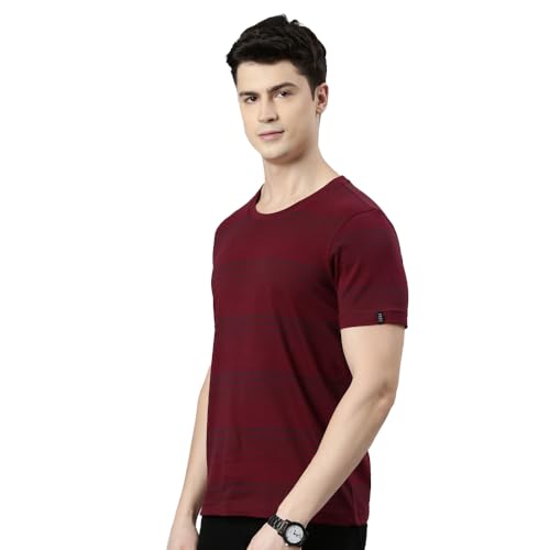 Image of F A S O Men's T-Shirt - Super Soft Combed Cotton Rich Fabric Sporty Striped Design Customized Comfort Fit
