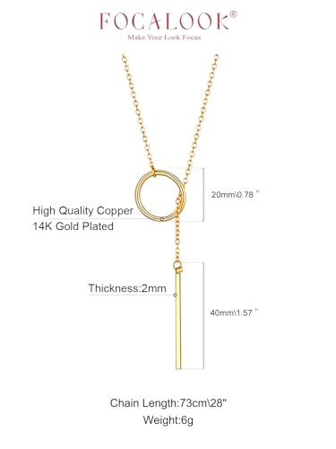 FOCALOOK Long Necklaces for Women 14K Gold Plated Dainty Drop Bar Pendant Lariat Y-Shaped Necklace Earring Set 28inch/73cm4