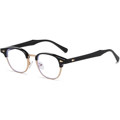 Image of AIEYEZO Retro Blue Light Glasses for Men Women 90s Classic Semi-Rimless Eyeglasses Fashion Cumputer Gaming Glasses