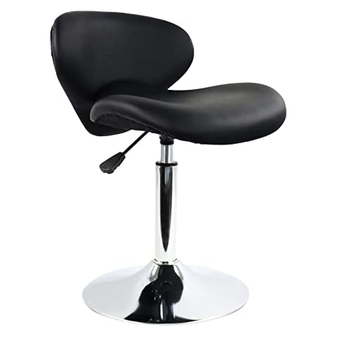 FURWOO PU Leather Beauty Stool Height Adjustable Swivel Stool Wide Seat Cushion Inverted Triangle Design Heightened Backrest for Barber Shop Counter Home Kitchen Beauty Nail Low Bar Stool(Black) Cover