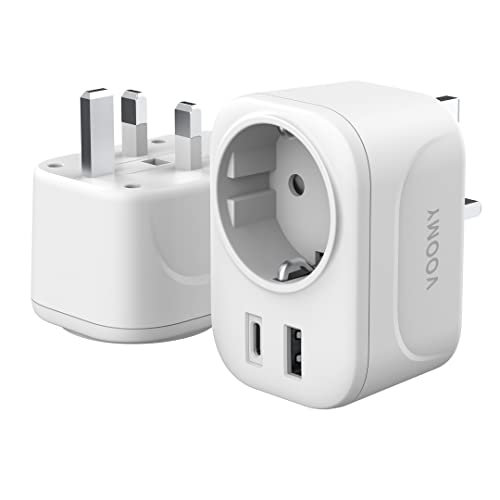 VOOMY Reiseadapter UK, Adapter England Deutschland Stecker, Steckdosenadapter England mit USB-C & USB-A, Reiseadapter typ G, Steckdose für Großbritannien Irland Schottland Cover