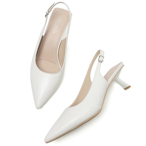 Image of Mostrin Kitten Heels for Women Pointed Toe Pumps Patent Leather Low Heel Slingback Heels with Buckle Dress Shoes for Dating Party Working