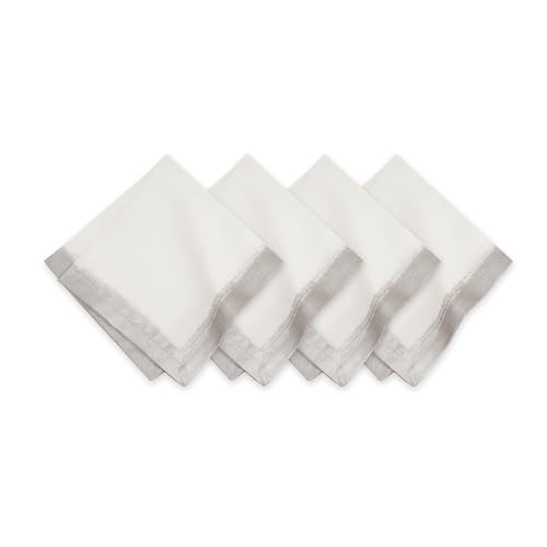 Servilletas de tela cuadradas set x4 21 in blanco plata miniatura 1