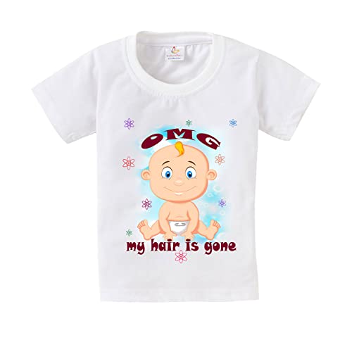 Image of baby wish My First Mundan Ceremony T-Shirt for Kids Clothes Unisex Occasion mundan Kids Topwear Outfit Half Sleeve Dress for Boy n Girl OMG My Hair is Gone