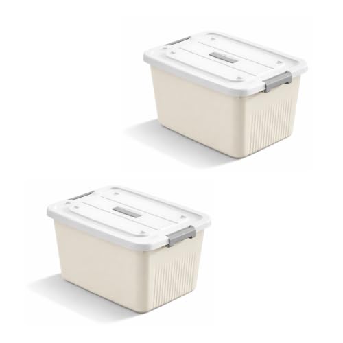 Image of HoopVool Multipurpose Plastic Storage Container Box - Sturdy and Versatile Home Organizer, Available in Multiple Size. (CREAM, X-LARGE - 18 X 12.5 X 9.5 INCH, PACK OF - 2)