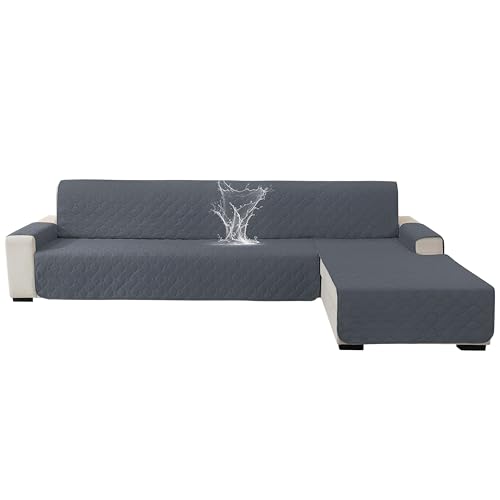 Ystyle Funda Sofa Chaise Long 4 Plazas, con Reposabrazos, Gris Oscuro