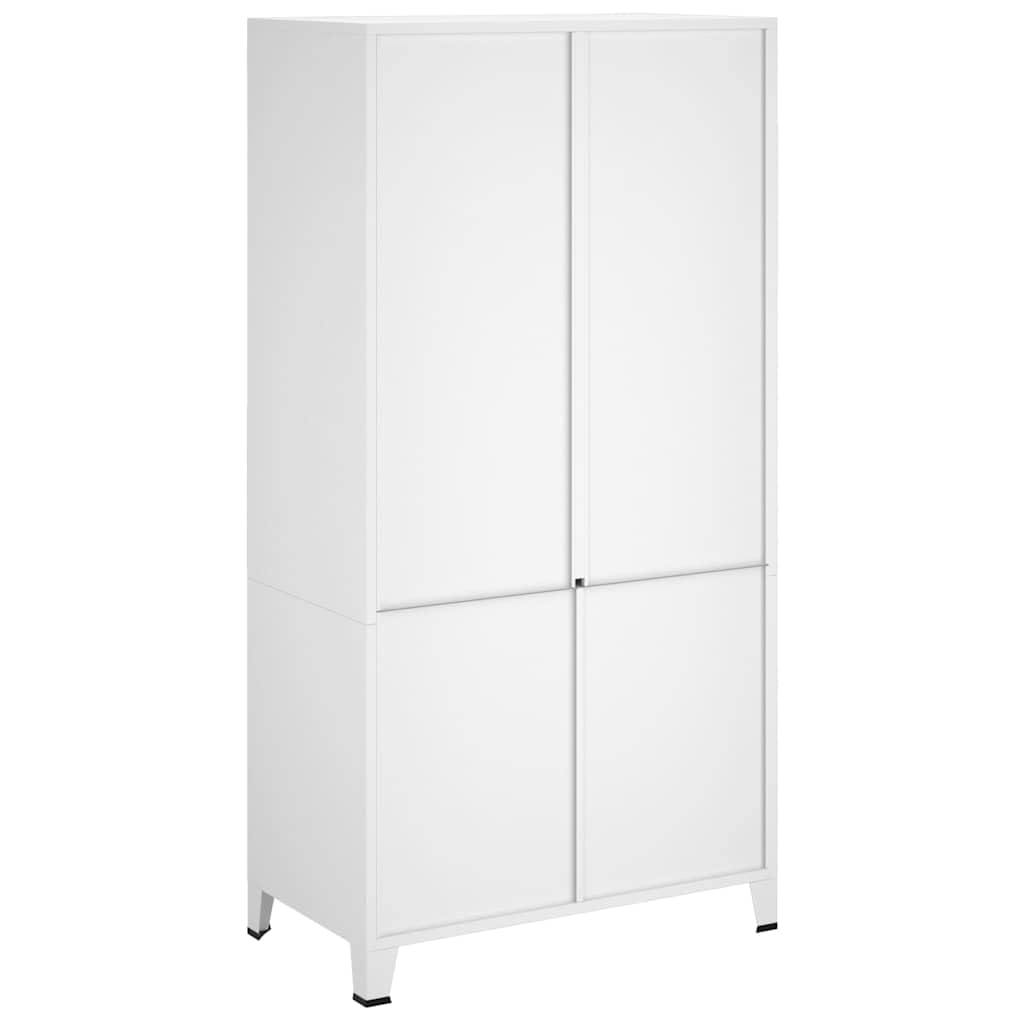 Armario industrial blanco 90 x 50 x 180 cm de metal con 2 estantes, barra para colgar, rejillas de ventilación, soporte para placa de nombre, soporta hasta 85 kg, ideal para dormitorio