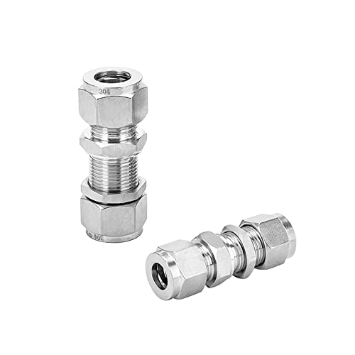 Pysrych Raccordo per tubi di compressione in acciaio inox 304, unione per paratie, diametro esterno 1/2" x diametro 1/2", confezione da 2